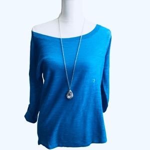 Express Blue Marled Slub Rolled Sleeve Top